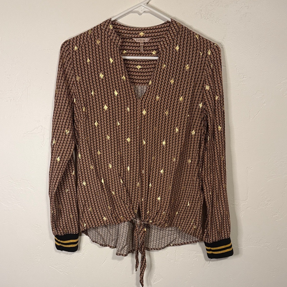 ESQUALO Geometric Blouse with Gold Accents